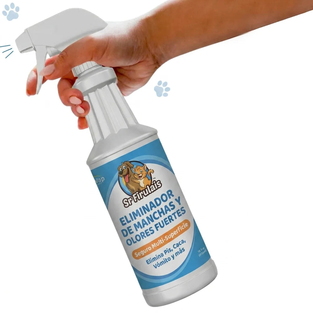 Mano sosteniendo SrFirulais quitamanchas para mascotas